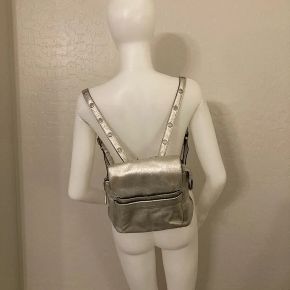 Sam Edelman Silver Metallic Faux Leather Backpack